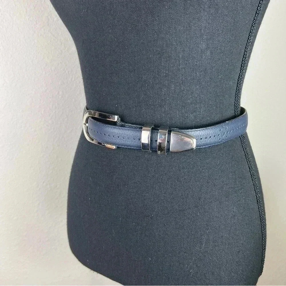ESCADA Women’s Vintage Navy Blue Silver Buckle Belt Size 2
